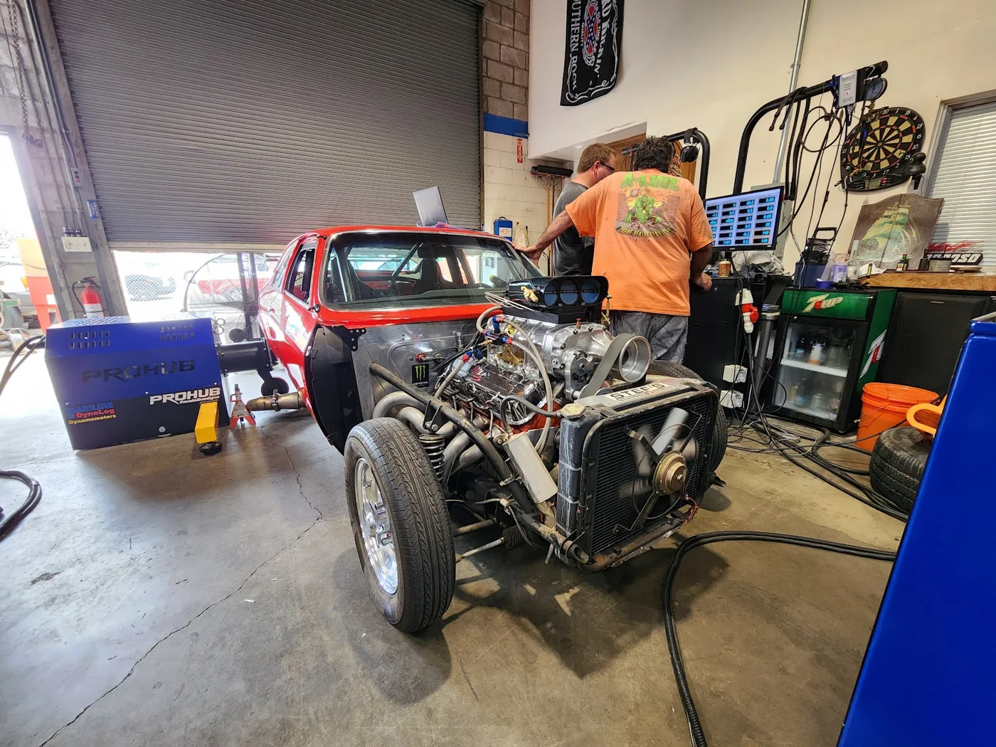 Supercharged customer car being tuned at the former California shop